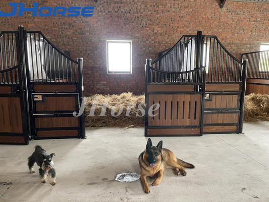 Tấm ngăn ngựa 6ft sơn tĩnh điện màu đen Mặt trước có cửa / cửa sổ chuồng